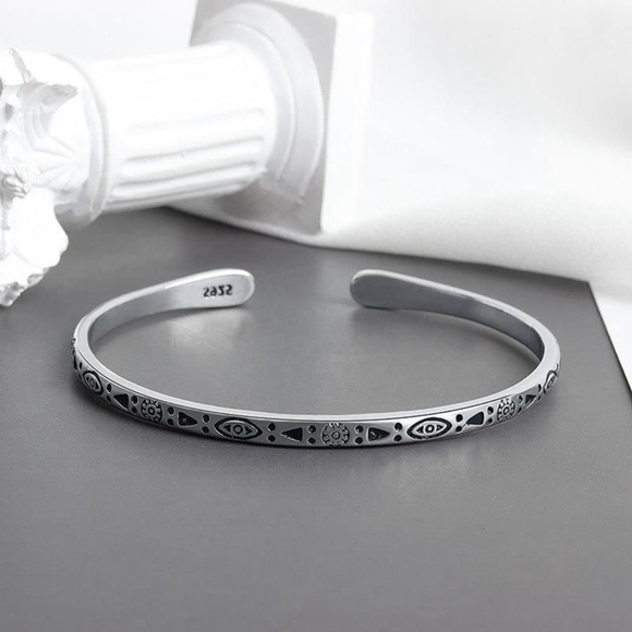 Boho Engraved 925 Sterling‎ Silver Cuff Bracelet, 58cm Adjustable - Picture 15 of 15
